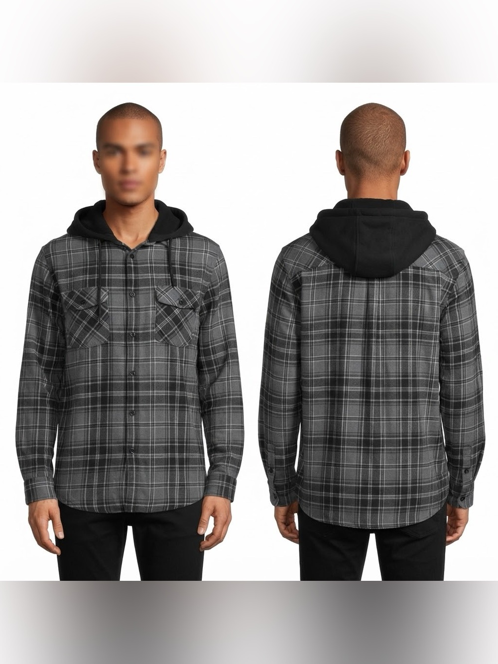 No Boundaries Hooded Plaid Flannel Shirt